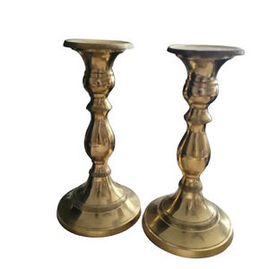 Antique Brass Tulip Candleholder Set Pillar Vintage Felt Bottom Made in India